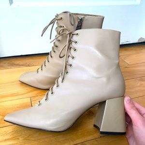 Zara laced high-heel ankle boots, size 8, beige